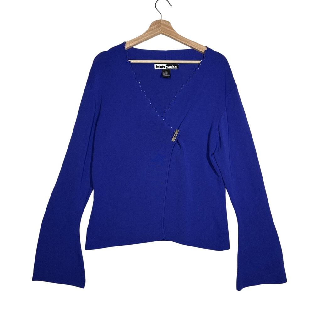 Jamie Sadock Golf Beaded Wrap Cardigan Sweater Bell Sleeves Knit Sz M Clubhouse